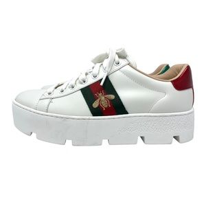 Gucci Ace Bee Platform White Leather Sneakers